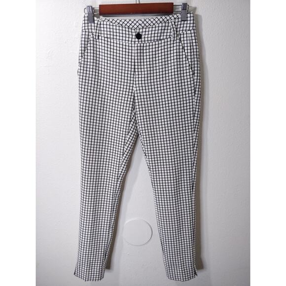 Cabi White Windowpane Gingham Print Skinny Trouser Pants Women's Size 0 - Picture 3 of 9